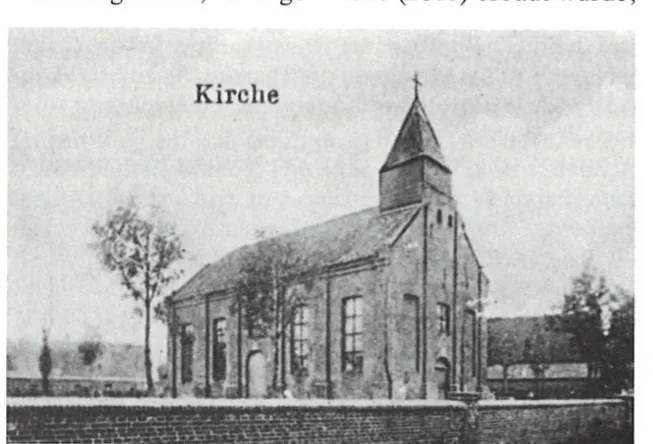 Altes Foto der Markhauser Kirche von 1800: schlichter Saalbau mit spitzem Turm.
