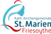Logo der katholischen Kirchengemeinde St. Marien Friesoythe – eine stilisierte Taube in einem roten und blauen Bogen